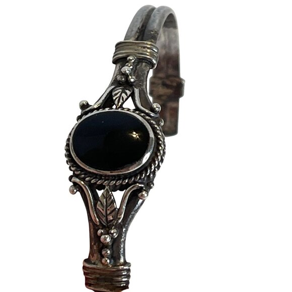 925 Sterling Silver Black Onyx Oval Cabochon Cuff Bracelet Native American VTG - Picture 10 of 16